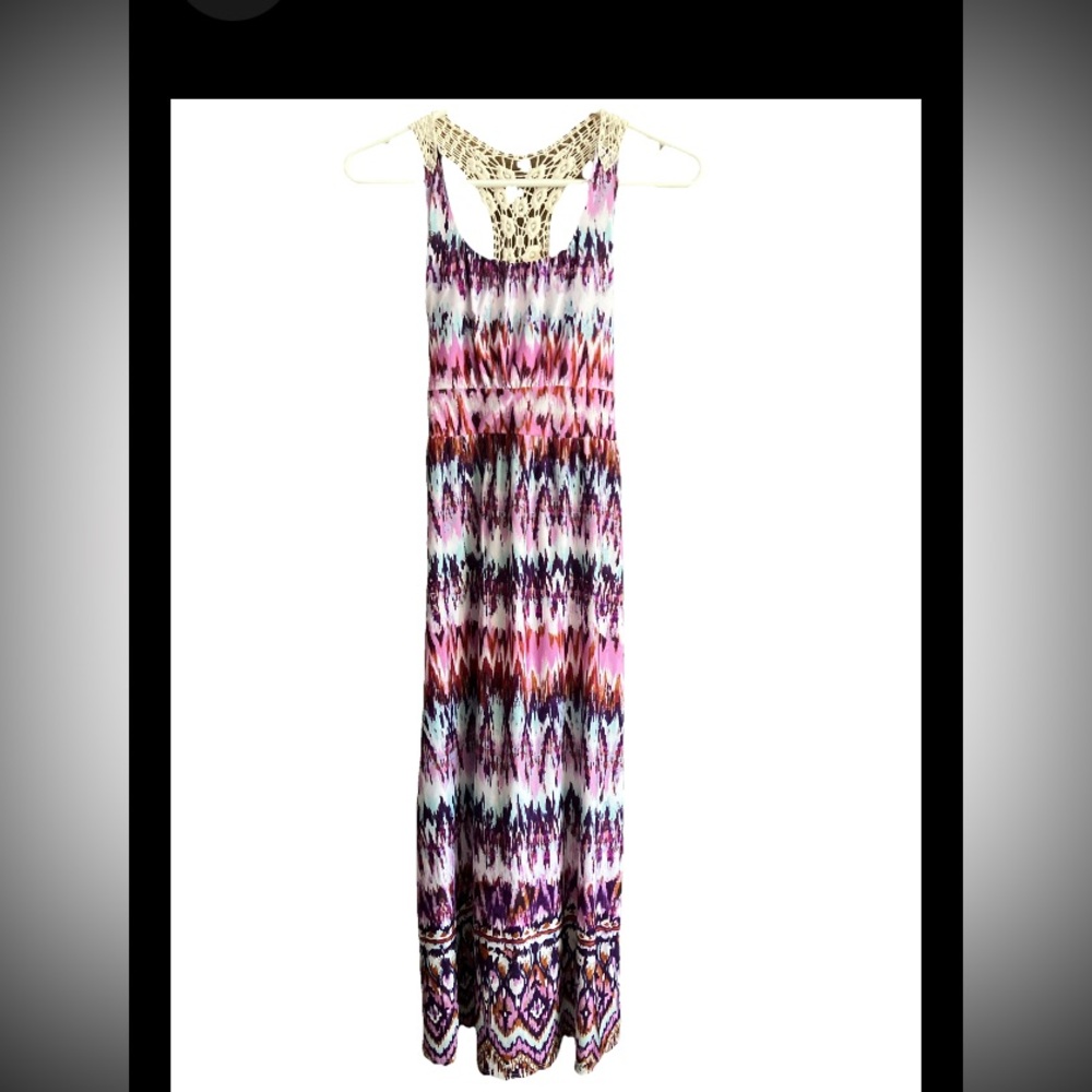 Tween Diva Boho Hippie Crochet  Racerback Belted Maxi Dress Round Neck Size 14